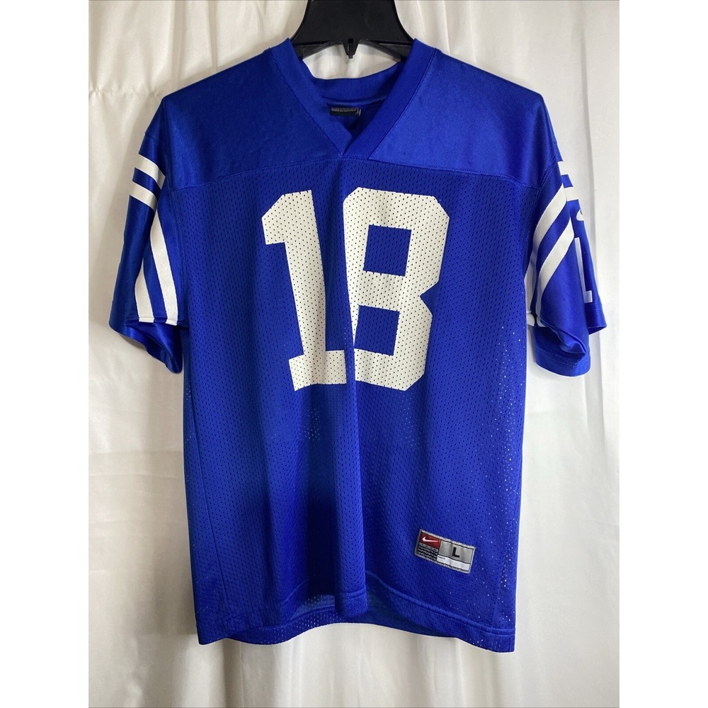 Nike Football Jersey Mens Large Blue Excellent Peyton Manning 18 Mesh Striped
